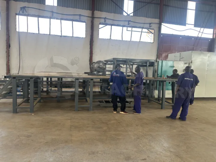 Uganda 4×4 Egg Tray Machine With Metal Dryer: Full Site Installation 6 Machine installation with metal dryer